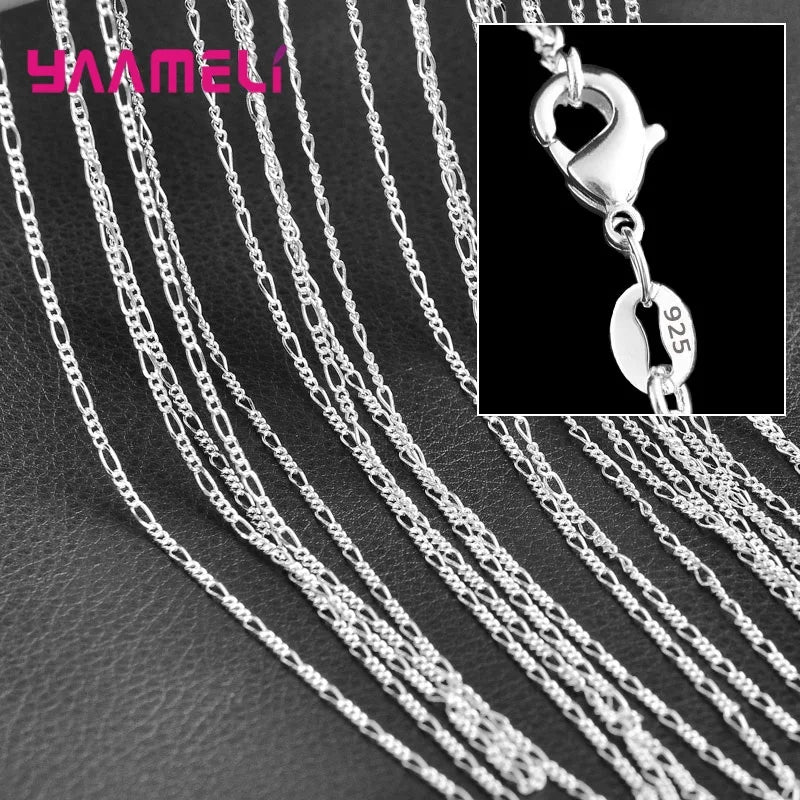 5PCS Solid 925 Sterling Silver Stamp Jewelry Chains Necklace with Lobster Clasps fit Men Women Pendant 18 Designs 16-30 Inch Qme Model 7 20 Inch 50CM