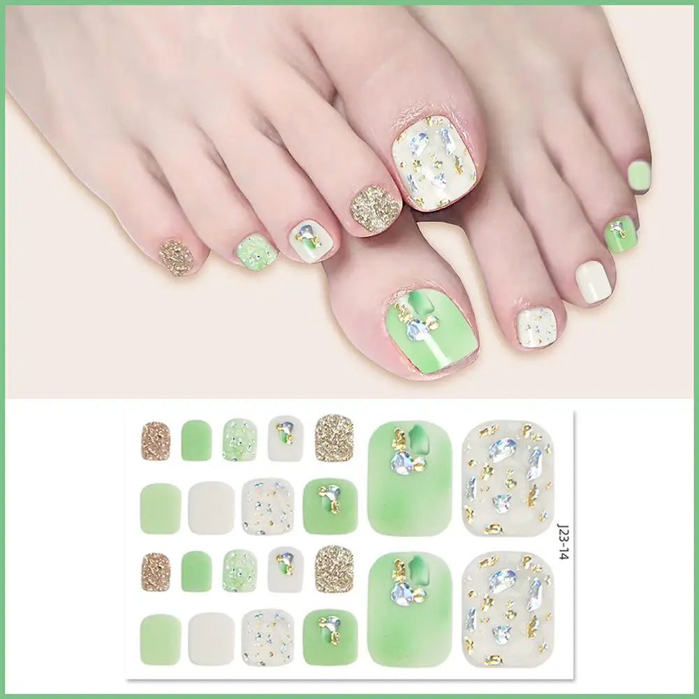 22 Counts Glitter Toe Nail Stickers Removable Flash Wraps Self Qme 13