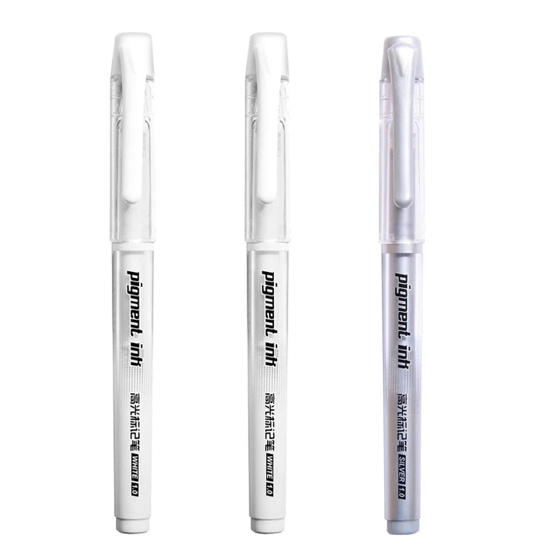 3Pcs/Set 1.0mm Highlight Marker Pen White/Gold/Silver Ink Large Capacity Gel Pen For Drawing Art Supply Sketch Paint Pen Qme 2white 1silver