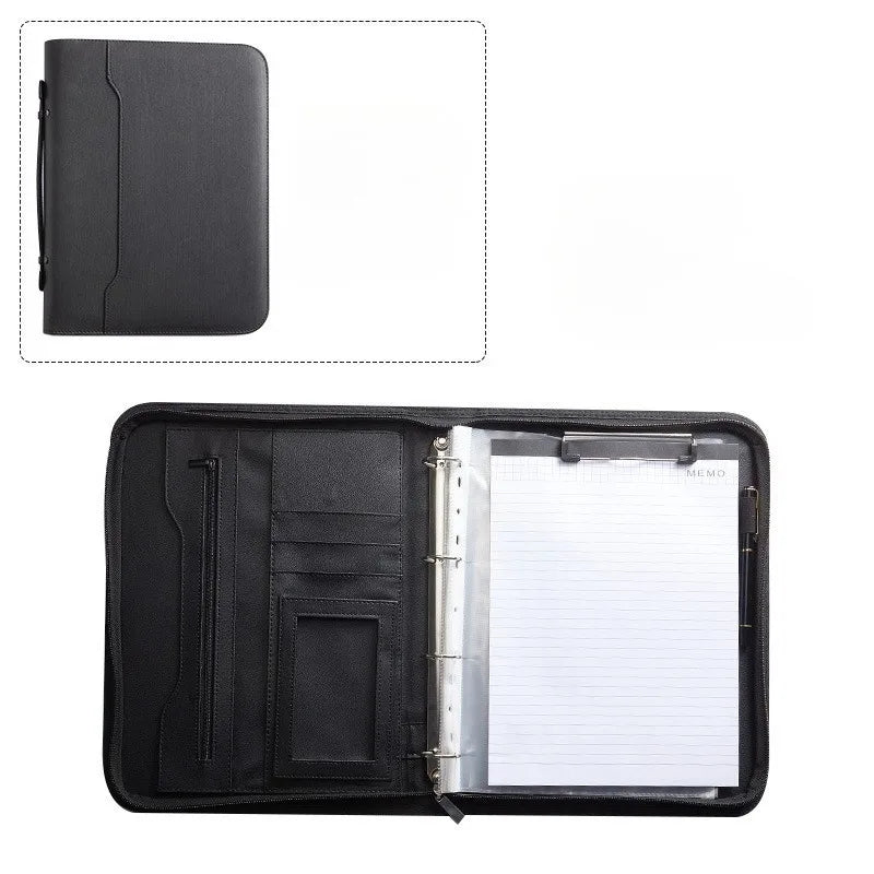 Zipper Binder Laptop Sleeve PU Leather Multi-function Organizer Qme