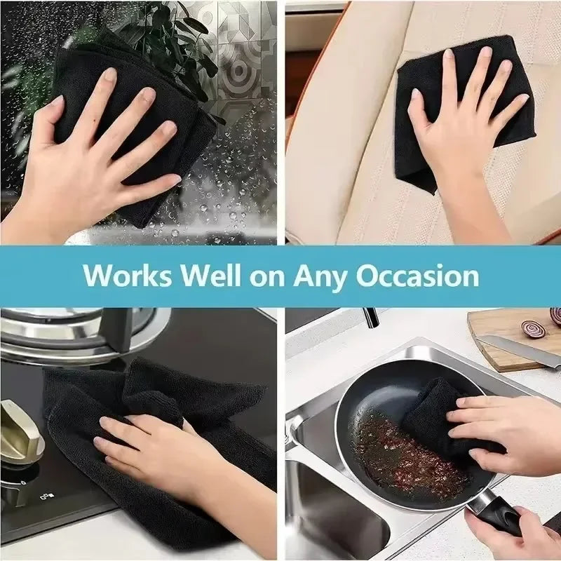 Ultrafine Fiber Black Cloths Household Rag Car Clean Polyester Cotton Quick Drying Duster Kitchen Towel Dish Cloth Scouring Pad Qme