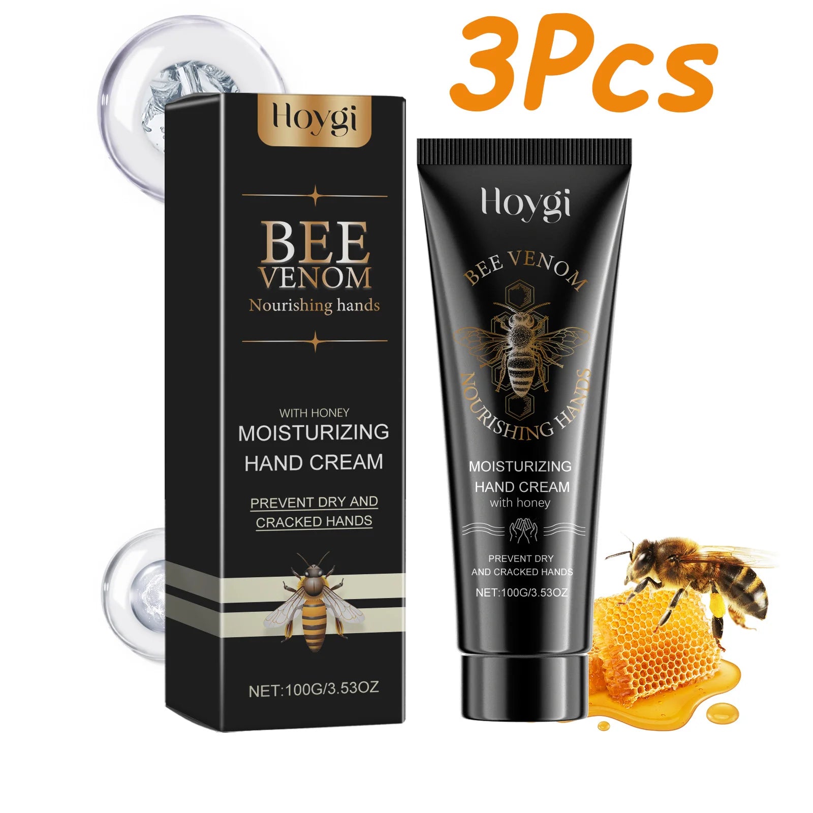 Bee Venom Hand Cream Moisturizing Anti Crack Fast Absorption Non Greasy Nourishing for Dry Cracked Skin Improve Skin Texture Qme 3Pcs
