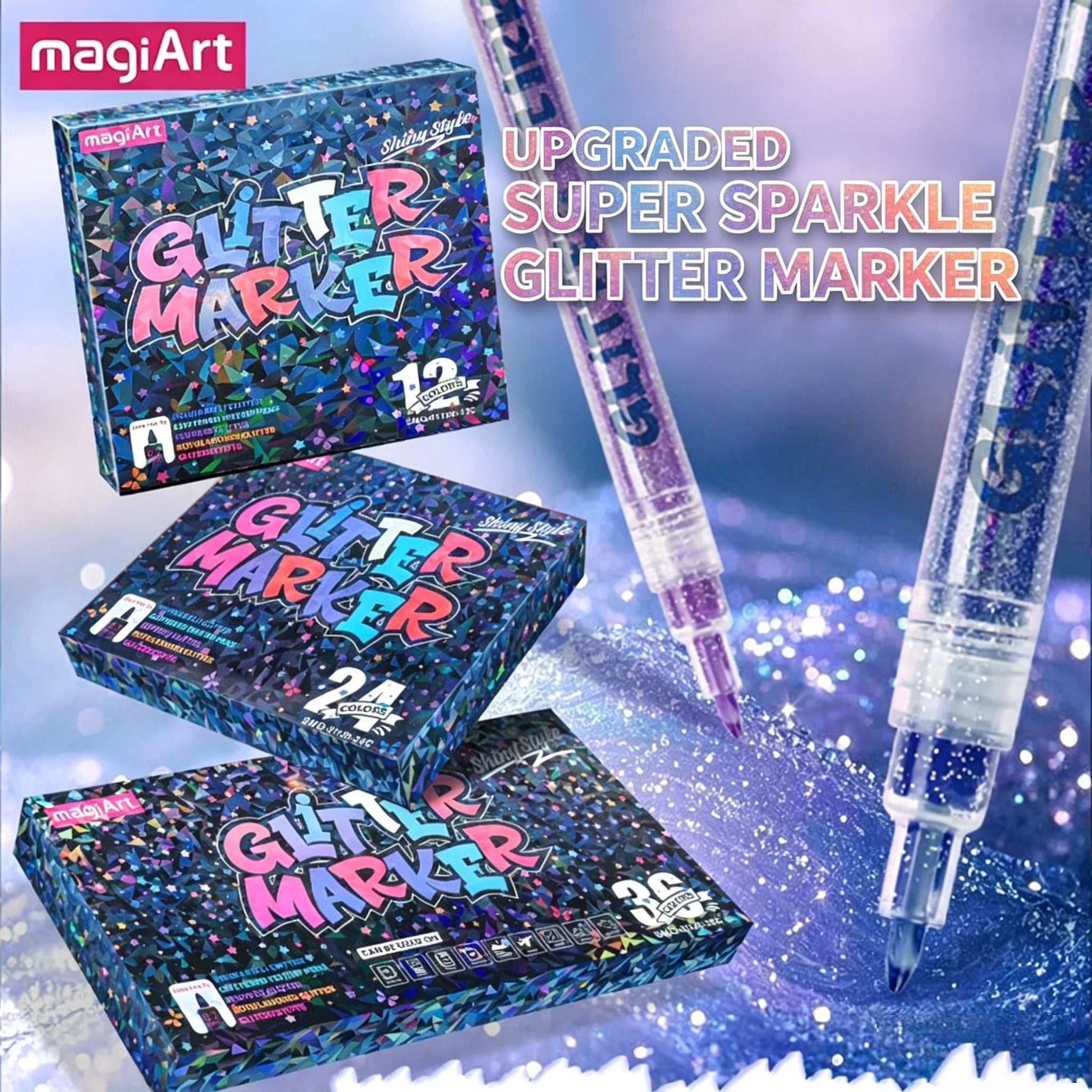 12-36 Colors Glitter Acrylic Markers, Vibrant Colors for Doodling & Card Making. Perfect for Adult DIY Crafts & Art Supplies Qme