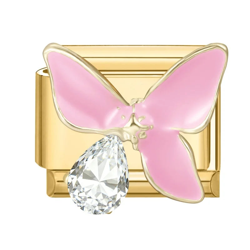 2026 Fashion Vintage Golden Pearl Flowers Gourd Shiny CZ Butterfly Italian Charms Fit 9mm Stainless Steel Bracelet Jewelry Gift Qme Style 10