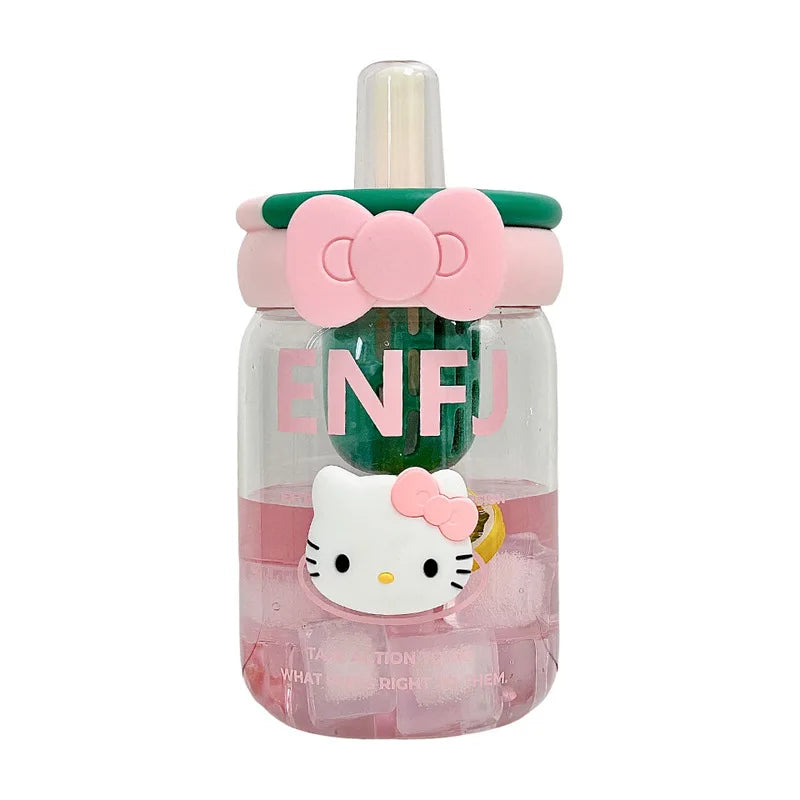 Cute, Stylish Hello Kitty Glass Cup Office Tea Cup for Women with Straw for Separating Tea and Water Heat-Resistant Coffee Cup Qme