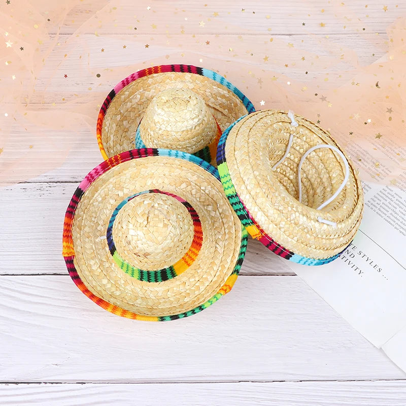 Party Straw Hats Dogs Hat Mini Pet Sombrero Cat Sun Beach Qme