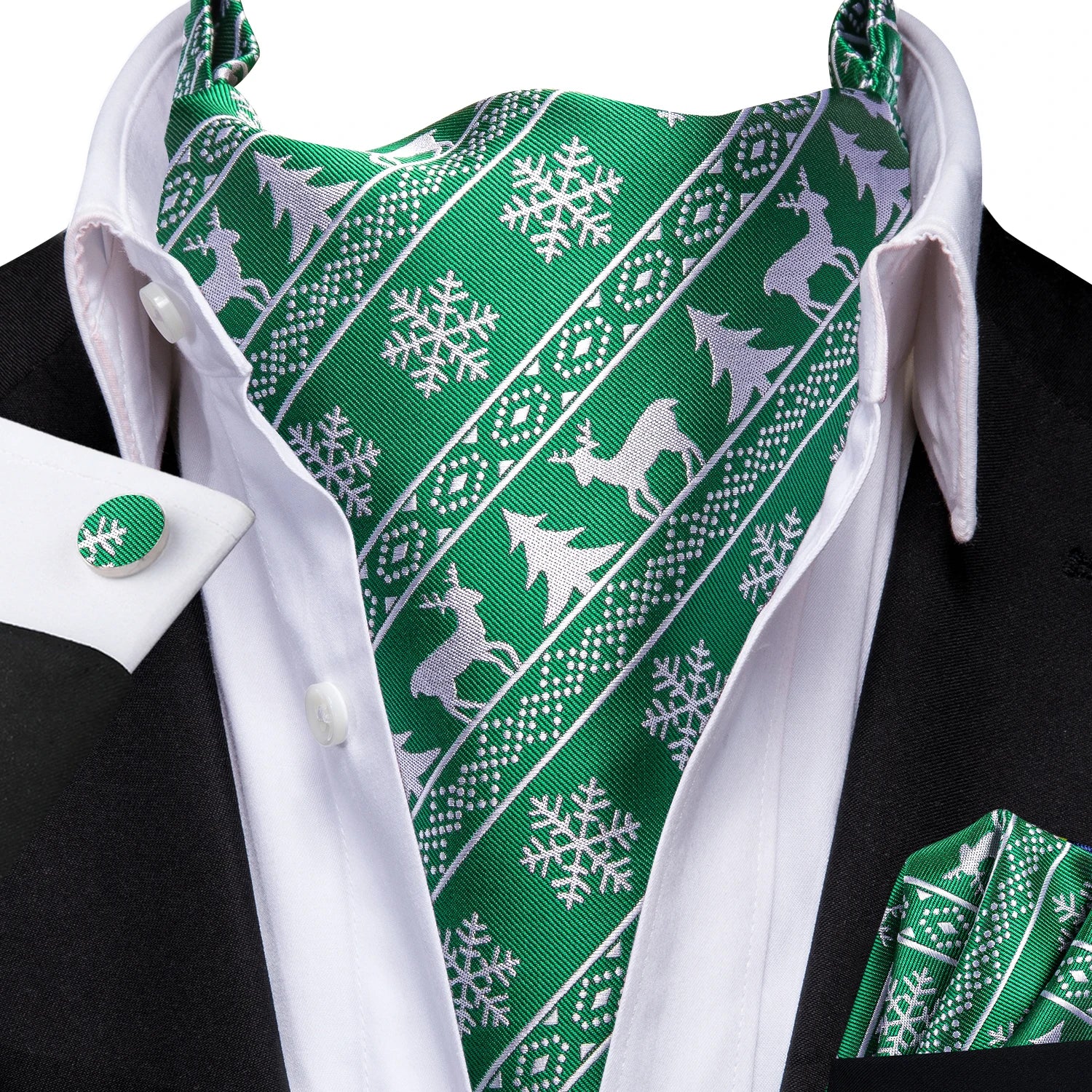 Men's Ascots Fashion Luxury Floral Cravat Cufflinks Handkerchiefs Qme LDAS1110