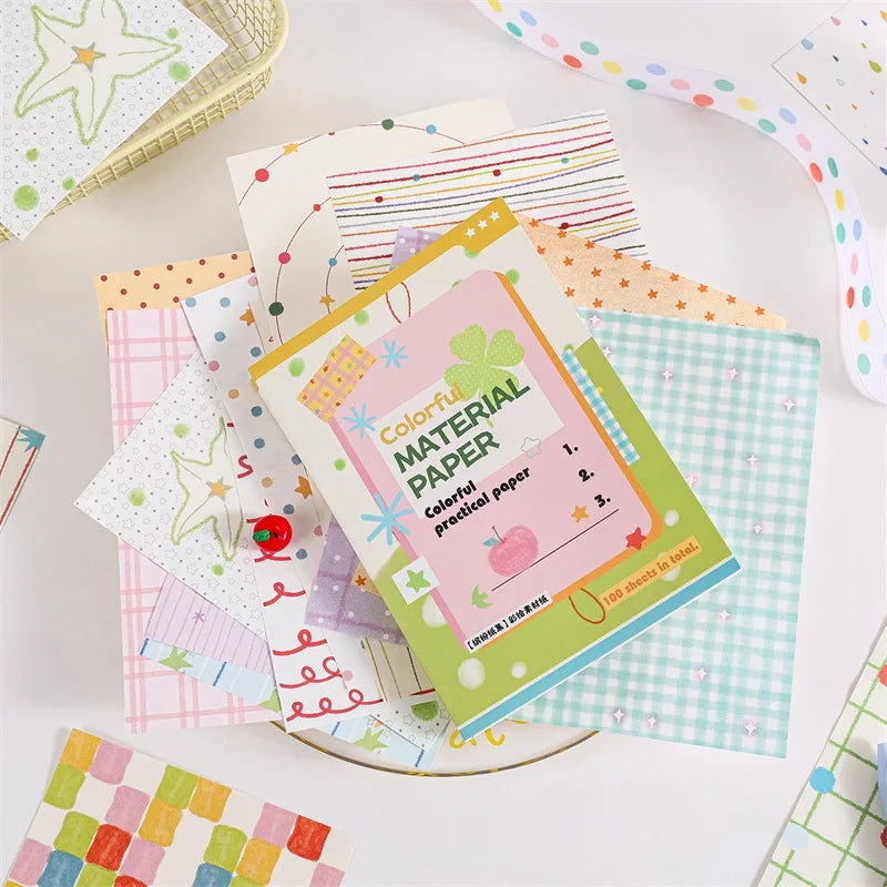 TIANZI 100 pcs Colorful style material Decorative Scrapbooking Diary Background paper DIY junk journal Lable Stationery supplies Qme 2B