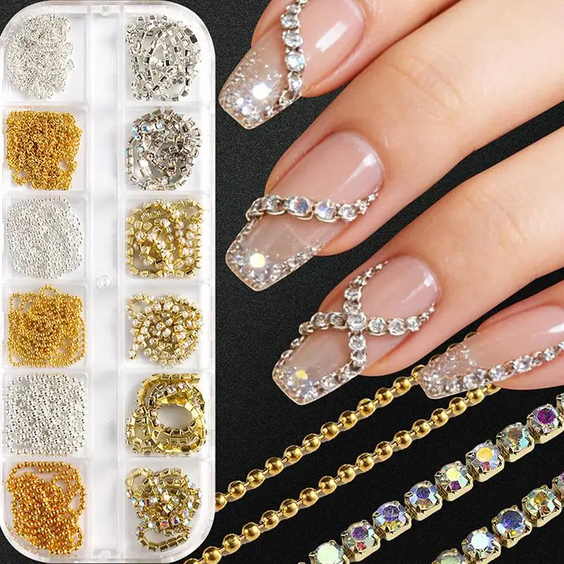 1 Box Metal Chain Nail Art Charms Multi-shape Golden Silvery Rose Qme