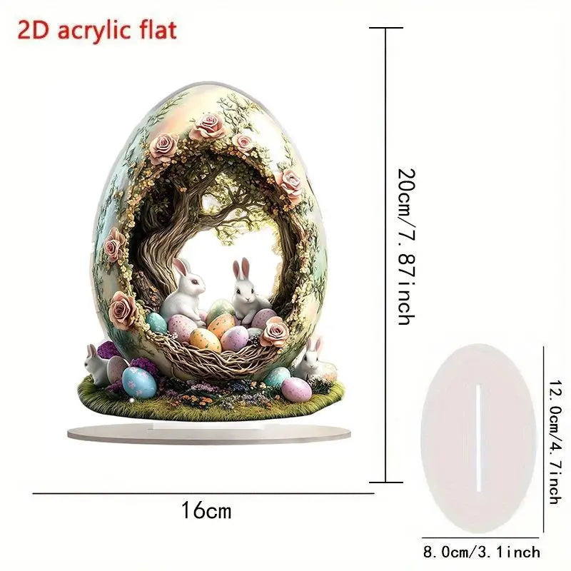 Cute Rabbit Desktop Ornament Easter Egg Shaped Cottage Acrylic 2D Flat Qme A4
