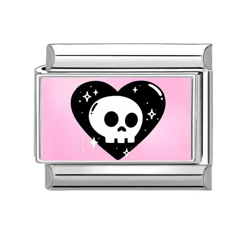 New 2025 Halloween Skull Hands Pumpkin Cats Ghost Italian Charms Links Beads Fit 9mm Stainless Steel Modular Bracelet Jewelry Qme Style 7