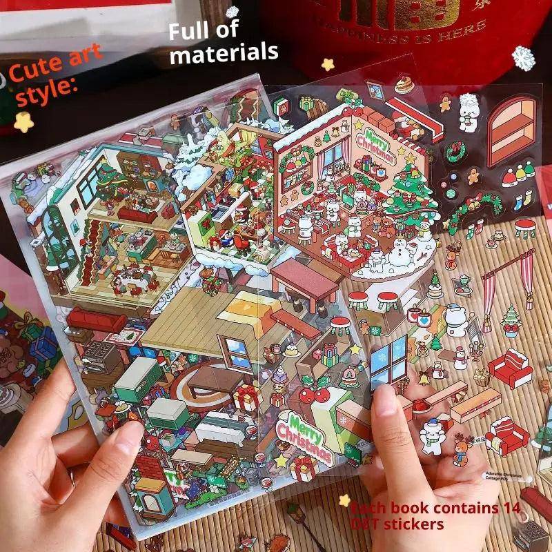 Cartoon Christmas Miniature Scene Diorama Stickers DIY Handmade Qme