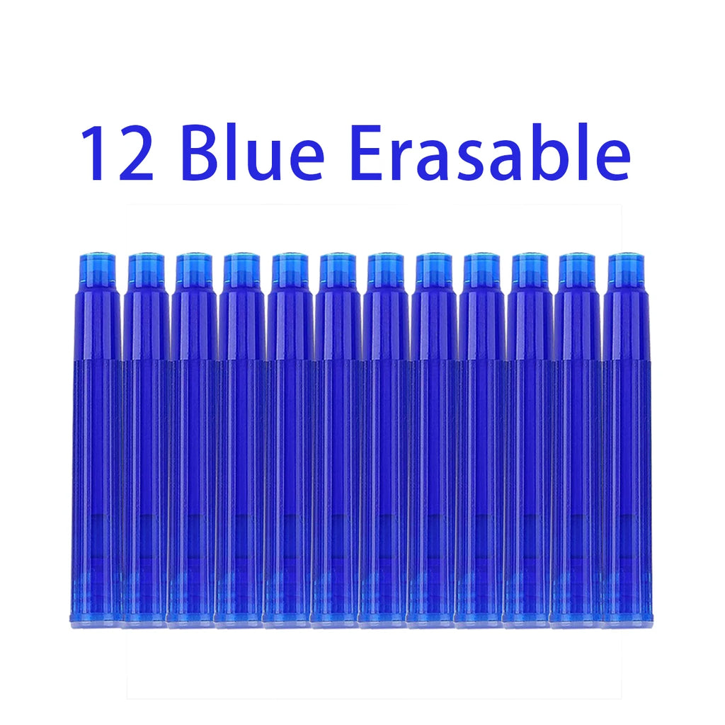 12-20PCS/Set Erasable Blue Ink Sac Fountain Pen Ink Cartridges Refills Ink 3.4mm Refillable Refills Drawing School Office Suppli Qme 12 blue
