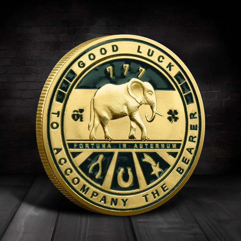 Four Leaf Elephant Collection Commemorative Coin Happiness Success Qme