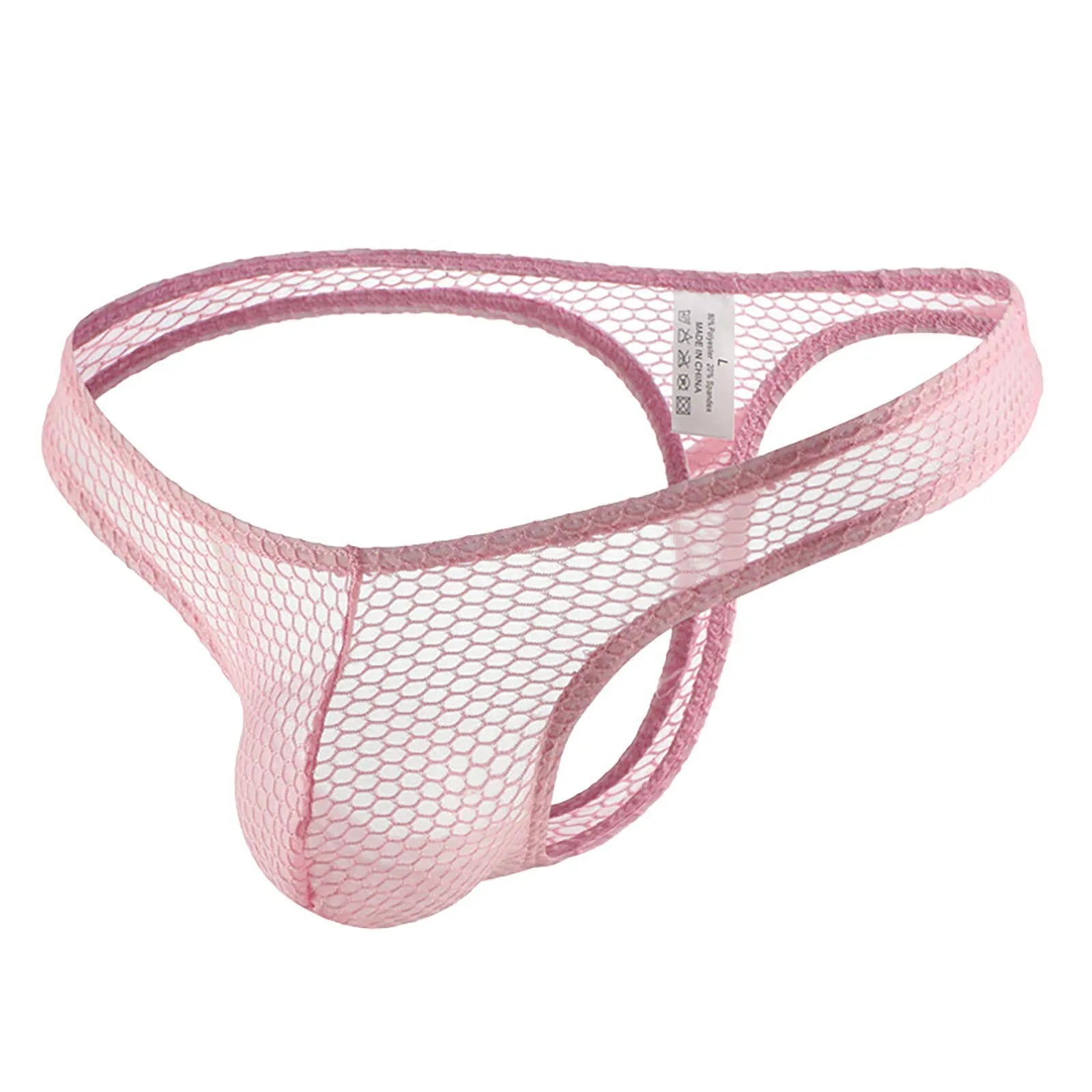 Male Thin Hollow Out Sexy Transparent Briefs Mesh Breathable Underwear Perspective Underpants Slips Homme Erotic Panties Qme Pink XL