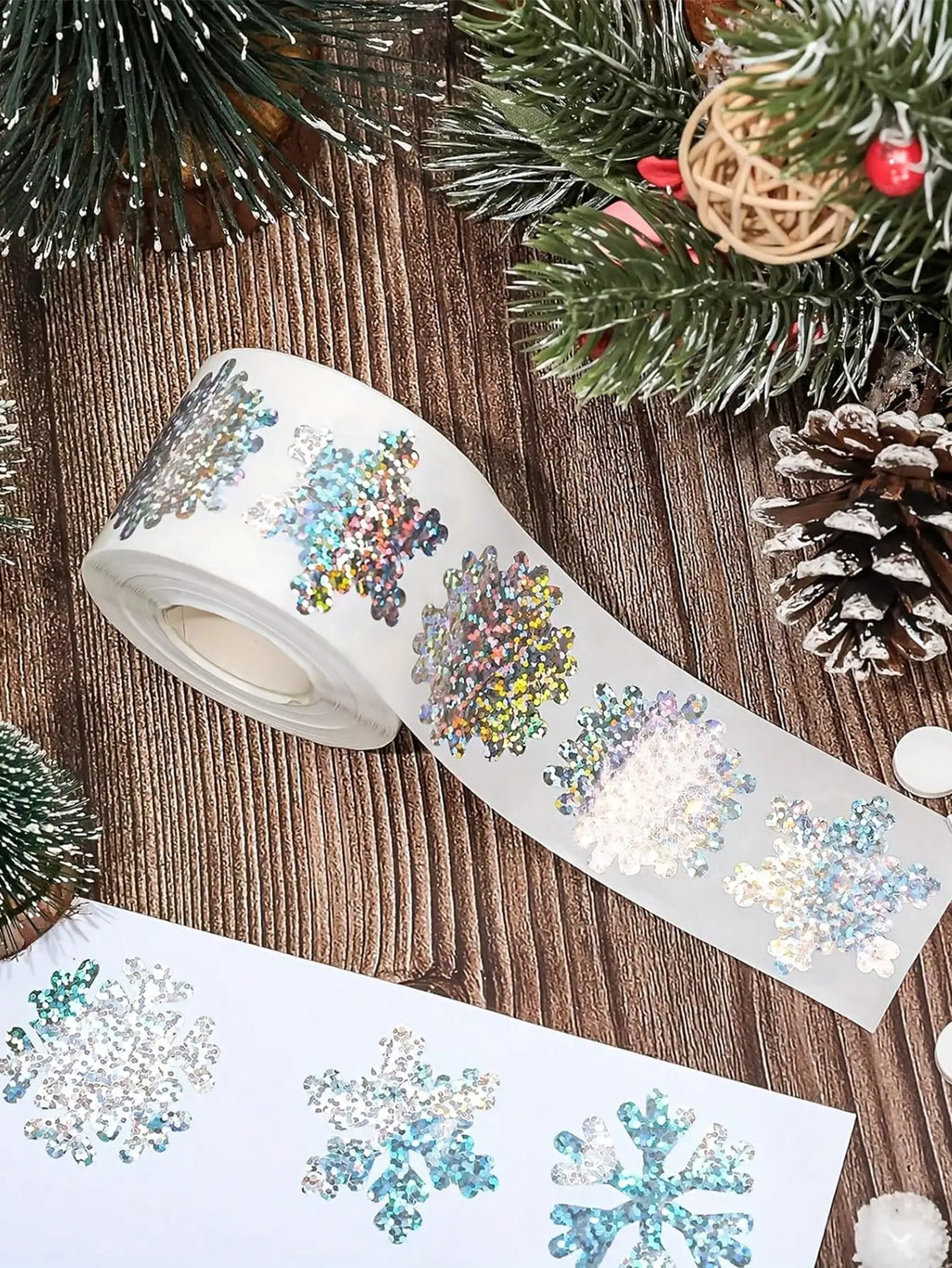 1 Roll 500 Stickers Snowflake Decoration Label Waterproof Laser Qme