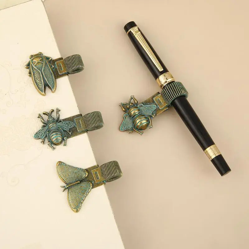 Vintage Insect Metal Pen Clip Cute Pattern Spring Loaded Holder Qme