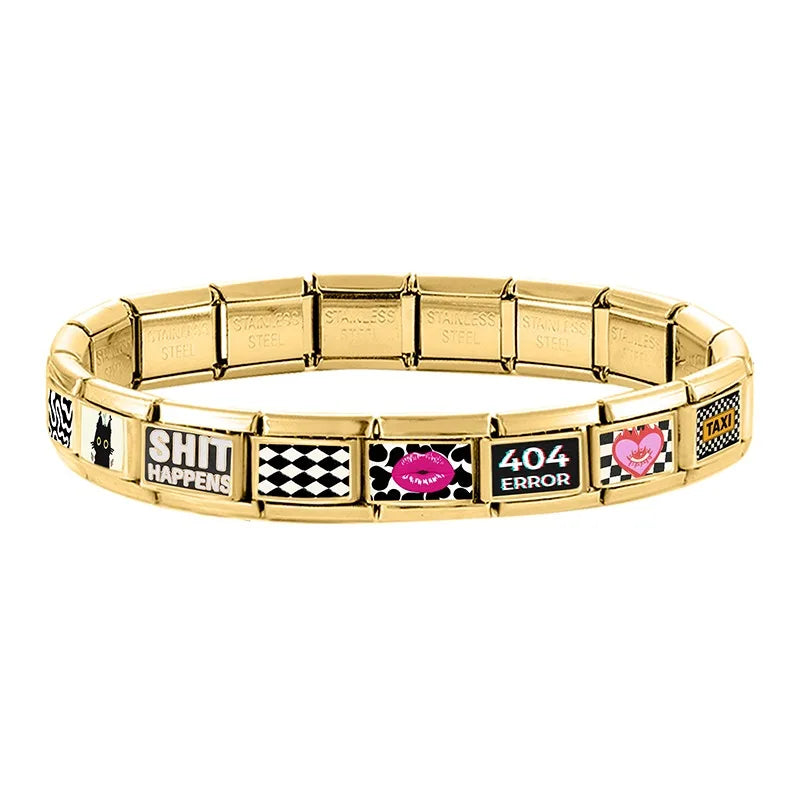 Drop Shipping Y2K Love Heart Eyes Lips Cats Flowers Golden Italian Charm Fit 9mm Stainless Steel Bracelet Wholesale Jewelry Gift Qme