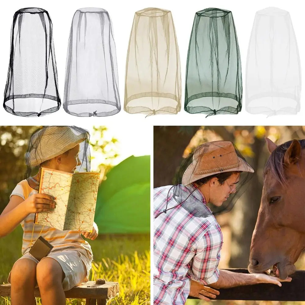 Lightweight Breathable Mesh Mosquito Head Net Anti-Mosquito Insect-Proof Hat Cover for Outdoor Camping Fishing Qme