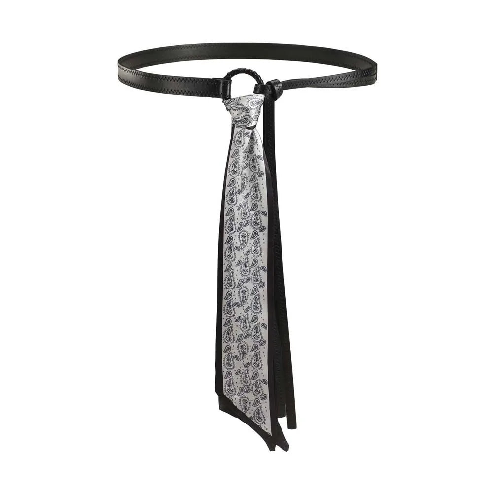 Ethnic Cashew Printed Belt Adjustable PU Retro Jacquard Waistband Qme Black
