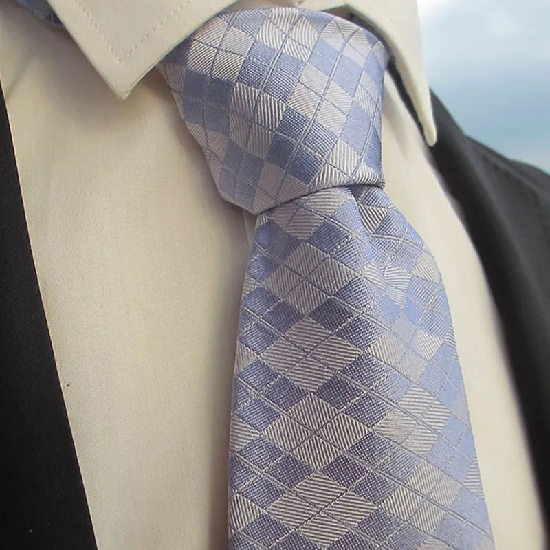 Silk Men Tie Sliver Plaid Solid Grey Wide Luxury Wedding Prom Qme RT4