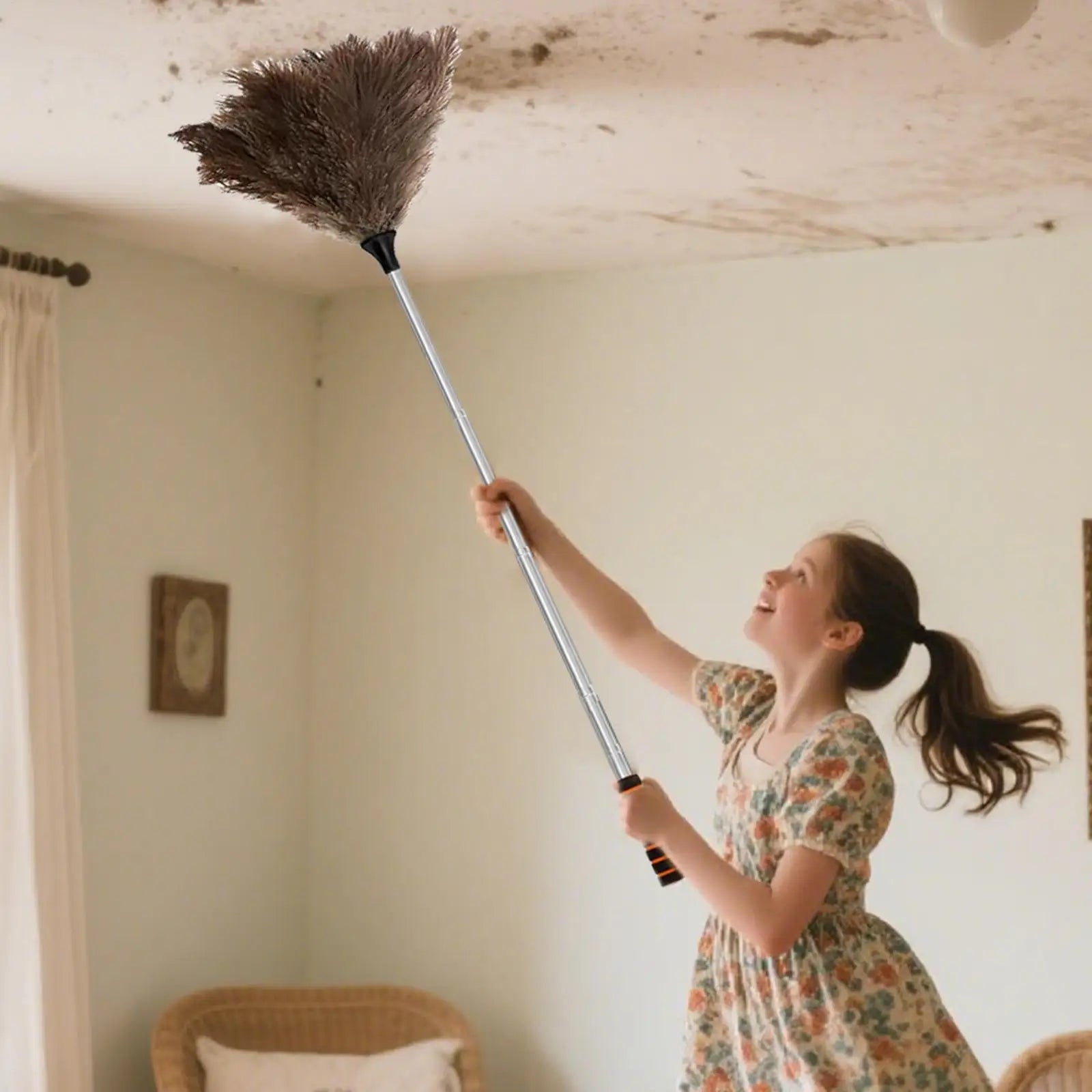Duster Extendable 61 Inch Soft Dusting Mop Long Anti-Static Feathers Duster For Ceiling Window Vent Baseboard Pet Hair Removal Qme