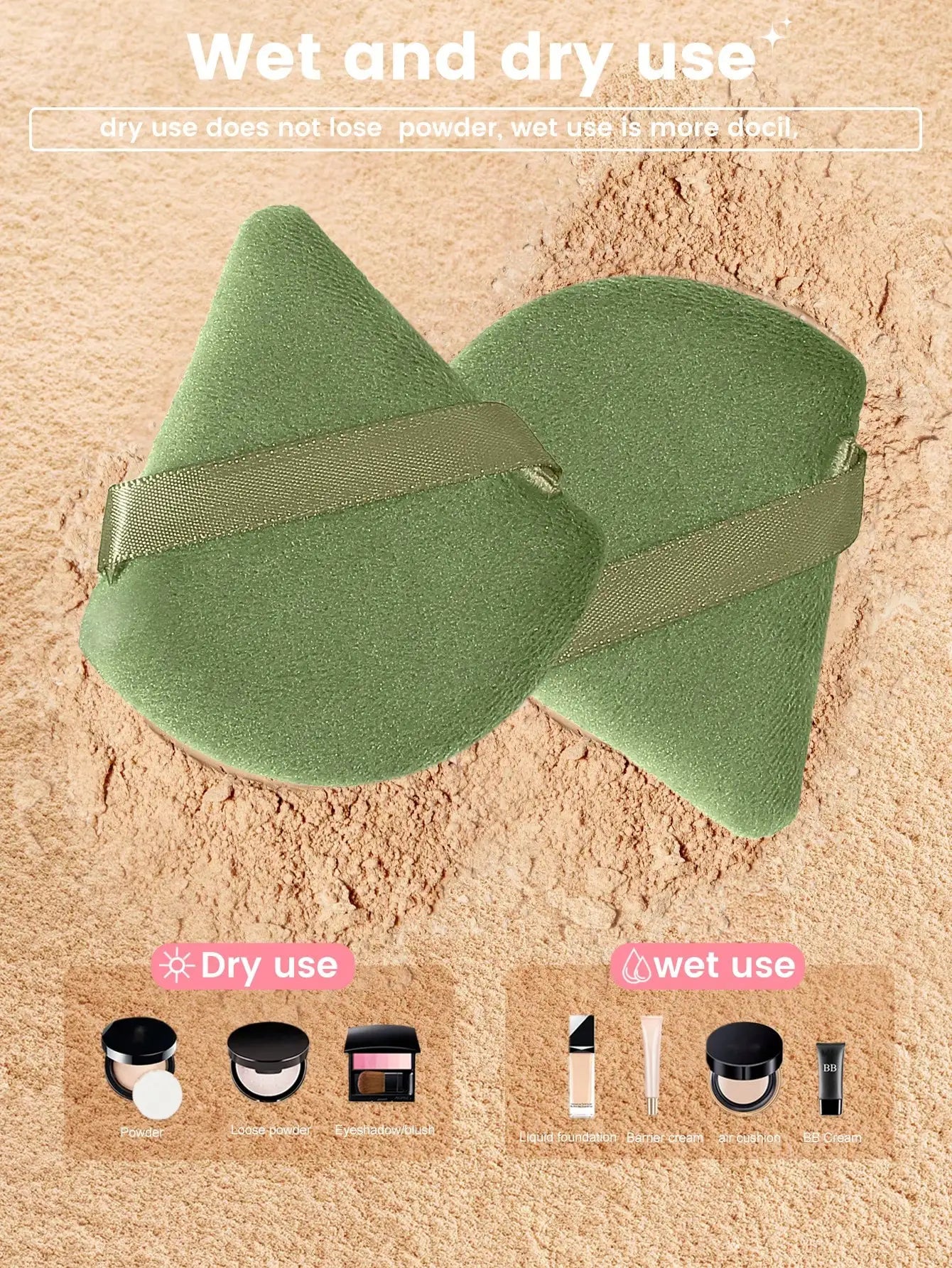 Triangle Shaped Sponge Puff Loose Powder Setting Blending Face Body Qme