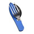 1 Tableware Foldable Stainless Steel Fork Spoon Knife Bottle Opener Qme Blue