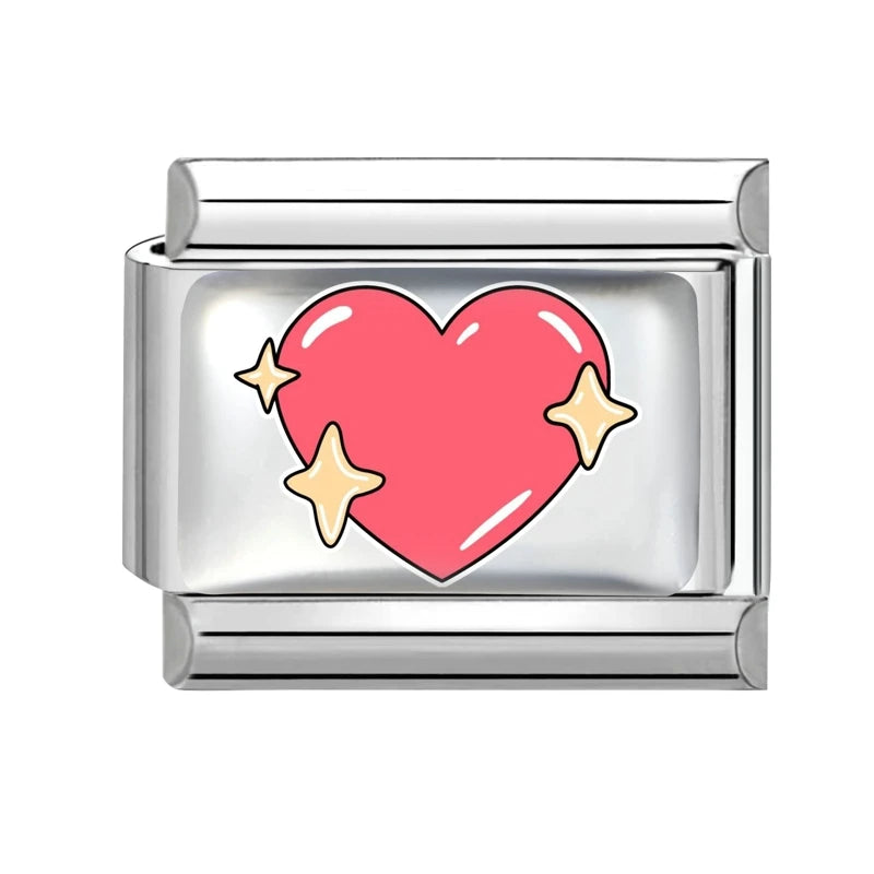 2026 Pink Love Heart Eyes Onearrow Through Italian Charms Link Sliver