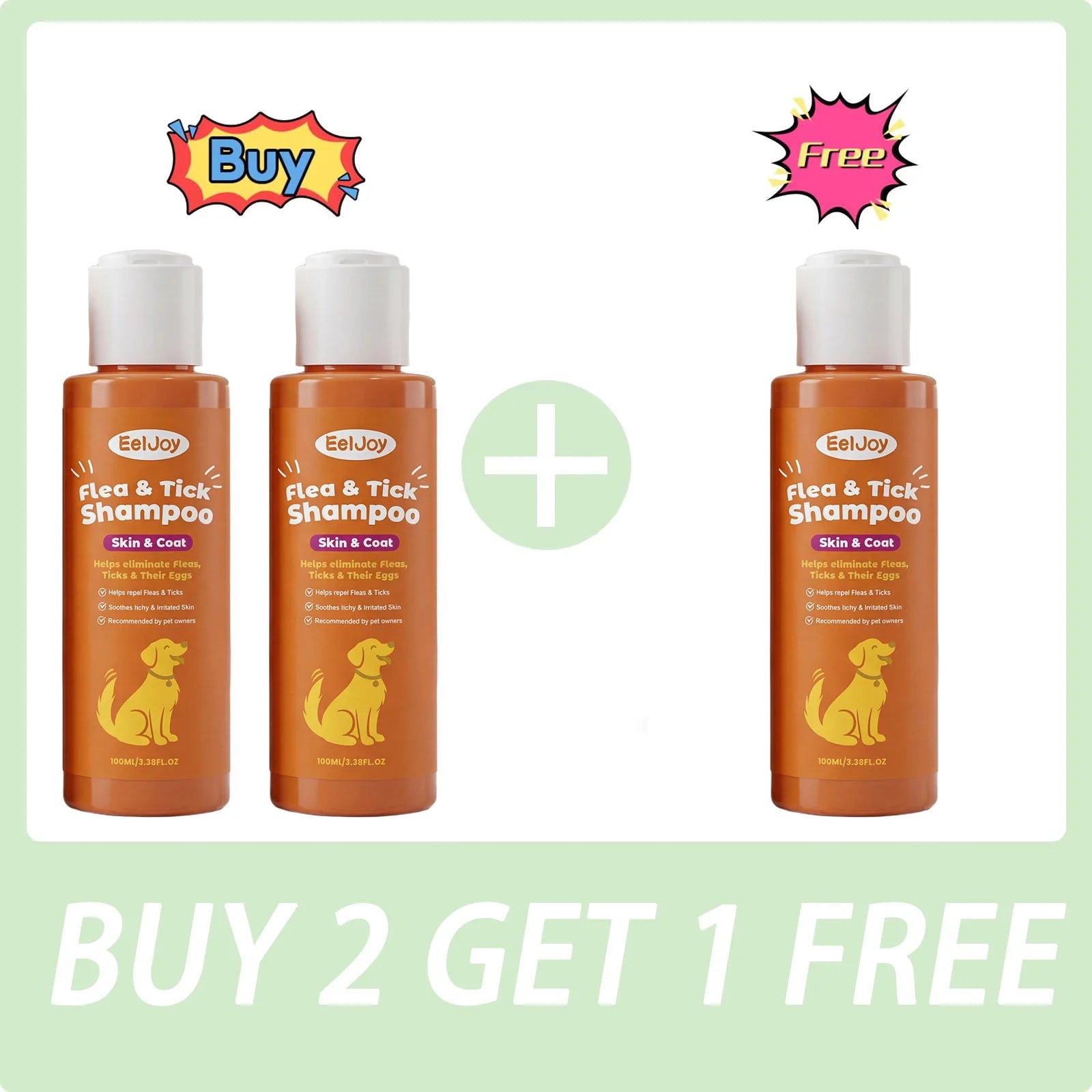 Dog Flea & Tick Shampoo Moisturizing Eliminating Fleas Relieve Itching Soothing Skin Long Lasting Fragrance Pet Grooming Shampoo Qme 3 x 100ml Boxed