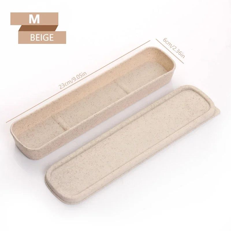 Portable Travel Tableware Eco-friendly Storage Box Case Food Grade Dinnerware Kitchen Fork Spoon Box Kid Cutlery Set Organizer Qme 23CM Beige