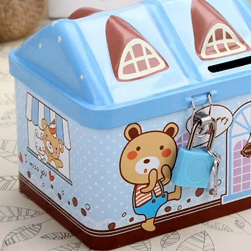 Cute Bear House Coin Box Creative Metal Bank Currency Box Coin Bank Children's Savings Tank Birthday And Christmas Gift Rabbit Qme