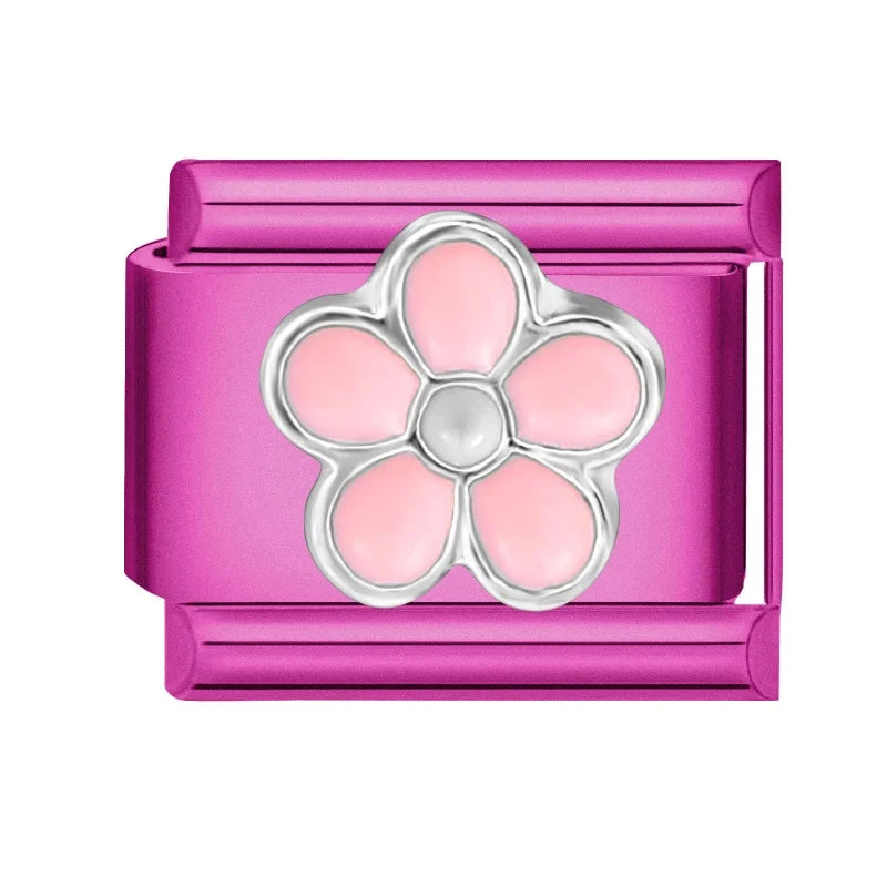 Y2K Rose Color Series Zircon Flower Butterfly Italian Charm Links Fit 9mm Stainless Steel Bracelet Women Jewelry DIY Making Gift Qme Style 3