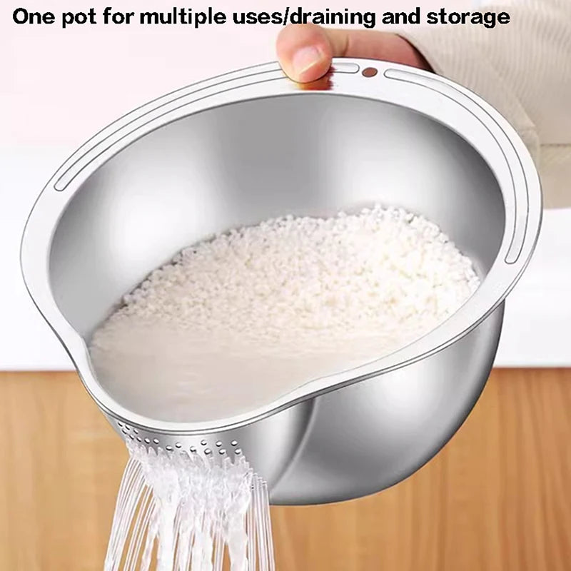 .1Pc Rice Washer Strainer Bowl Stainless Steel Rice Washing Bowl Rice Sieve Colander Fruit And Vegetable Strainer Kitchen Tools. Qme