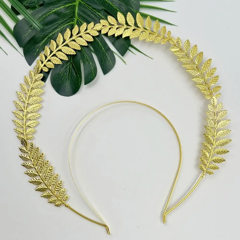 Fashion Gold Plated Halo Crown Wheat Ear Leaf Baroque Tiara Headband Qme