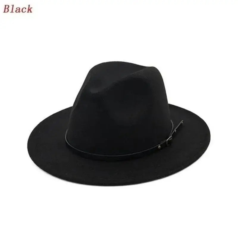 Men Women Fashion Vintage Simple Solid Wide Brim Felt Jazz Cap Church Qme