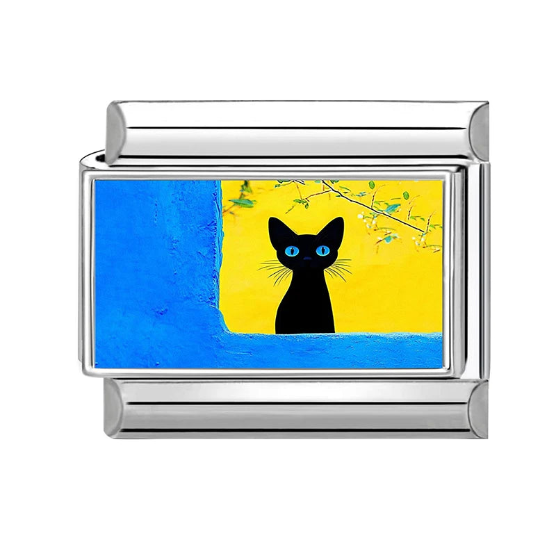 Wholesale Y2K Plastic Bag Lovely Cats Dogs Flowers Italian Charms Fit 9mm Stainless Steel Women Men Bracelet DIY Making Jewelrys Qme Style 10