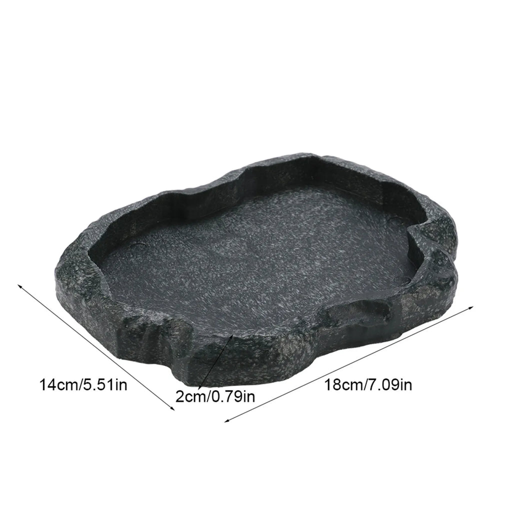 Tortoise Turtle Food Water Bowl ABS Resin Feeder Dish Rock Style Durable Reptile Feeding Bowl Terrarium Accessories Qme