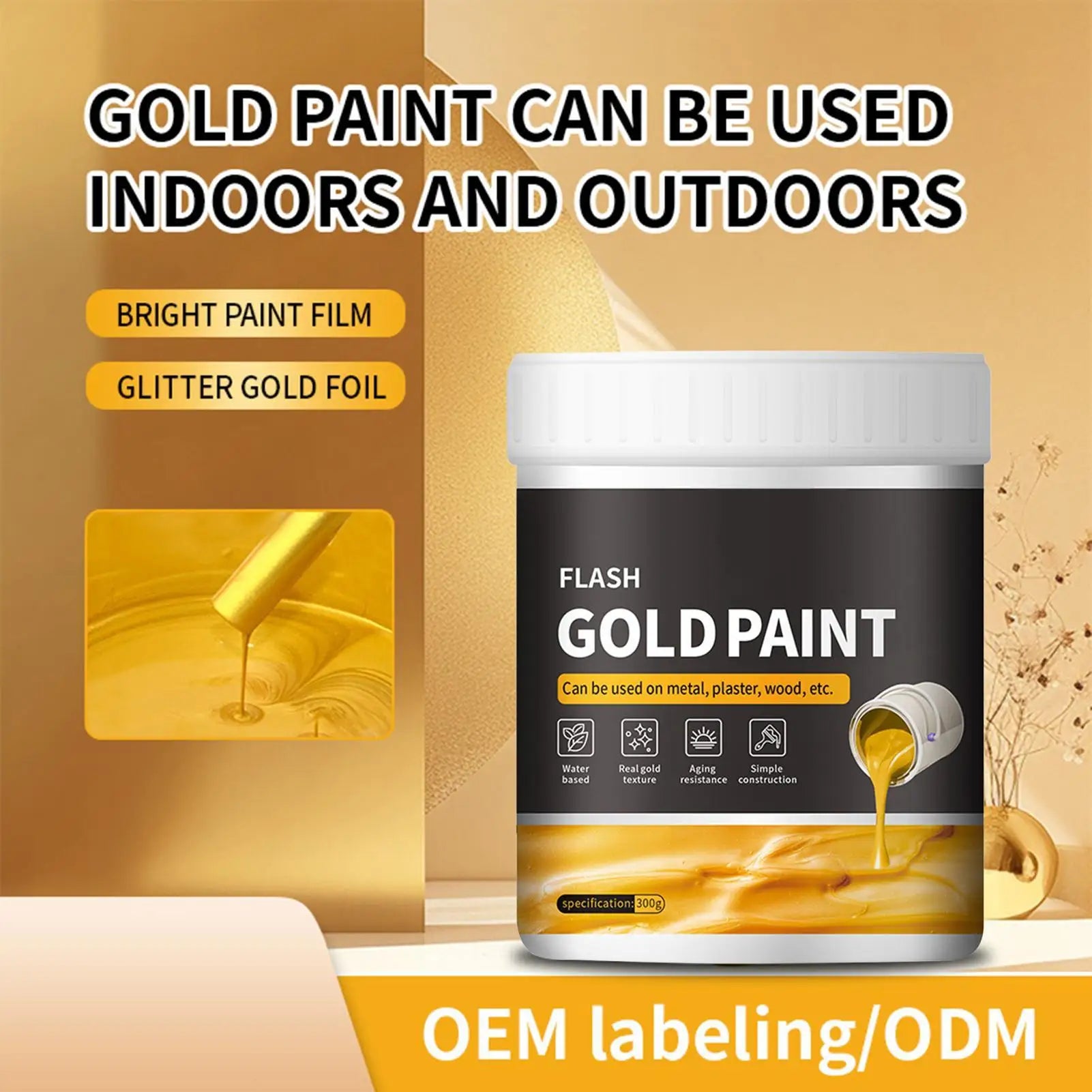 NEW Liquid Gold Foil Paint 300g Non-Fading Liquid Gold Foil Paint Metal Plaster And Wood Painting Easy To Apply Art Supplies Qme