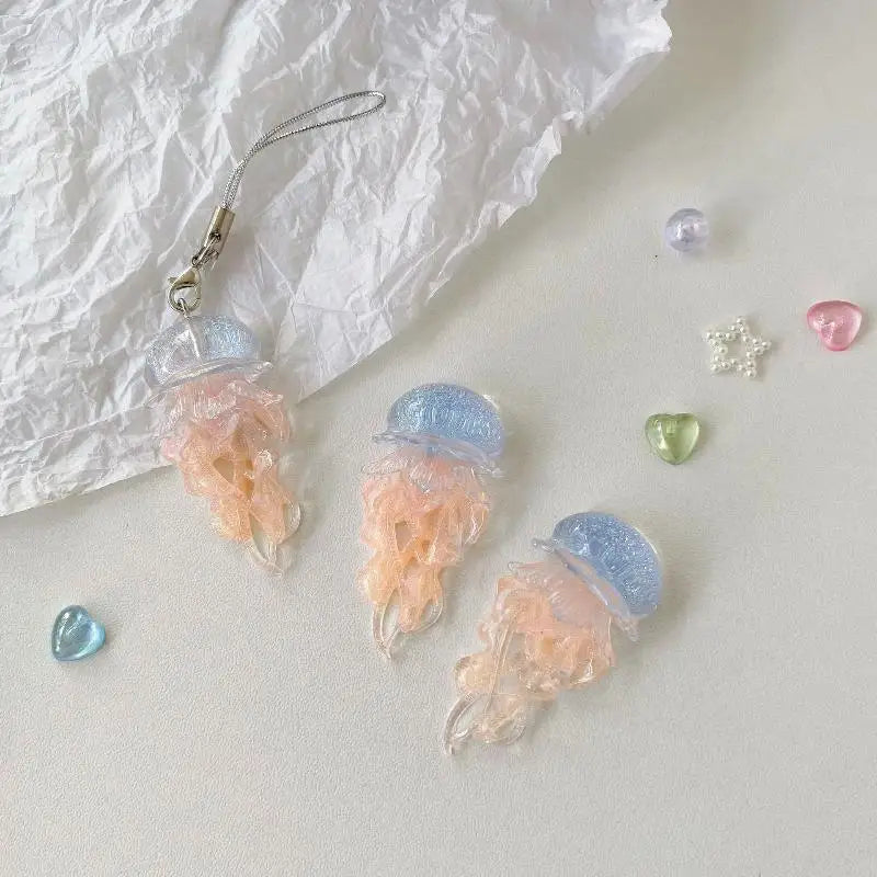 Creative Jelly Color Jellyfish Charm Keychain Y2K Beaded Pendant Phone Chain Car Hanging Decoration Bag Pendants Ornament Gifts Qme A2