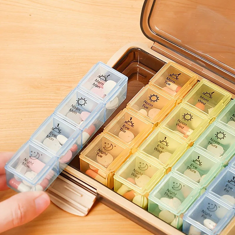 7-Day Pill Organizer with 4 Times Daily Morning/Noon/Night/Bedtime-Travel-Friendly Weekly Medication Planner Portable Pill Case Qme