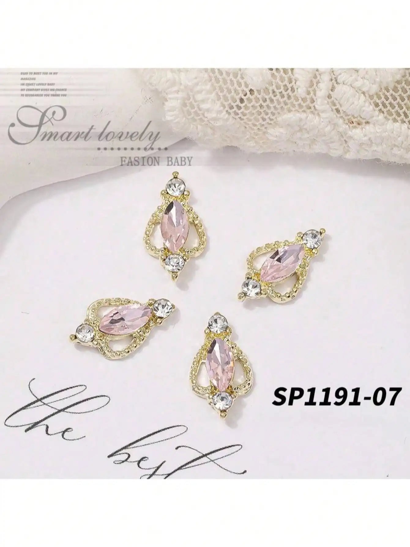Luxury Long Gold Silver Nail Charms Rhinestone Y2k Unique Design Tips Qme pink