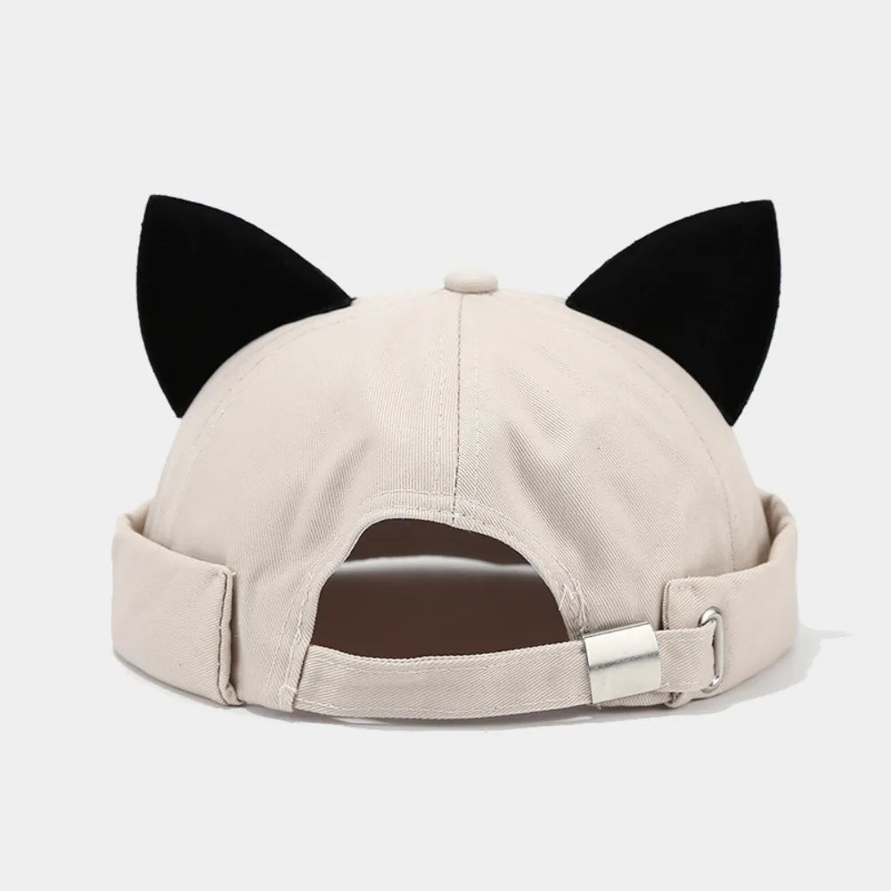 Simple Cute Cat Ears Brimless Hat Sweet Breathable Dome Melon Cap Qme Style 7