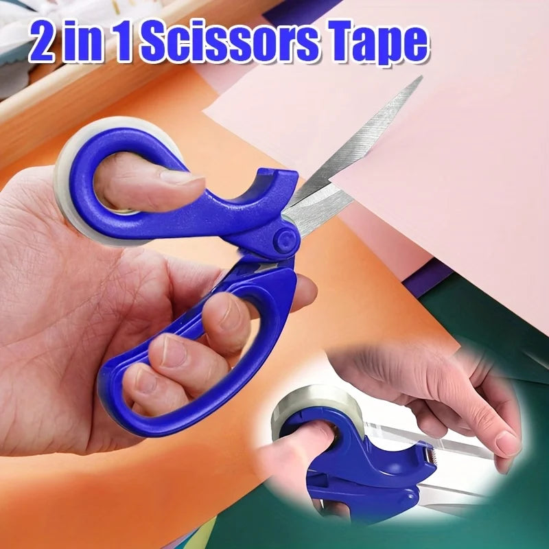 2-in-1 Scissors Adhesive Tape Dispenser Cutter - Desktop Tape Dispenser for Gift Packaging, Multi Functional Scissors with Tape Qme