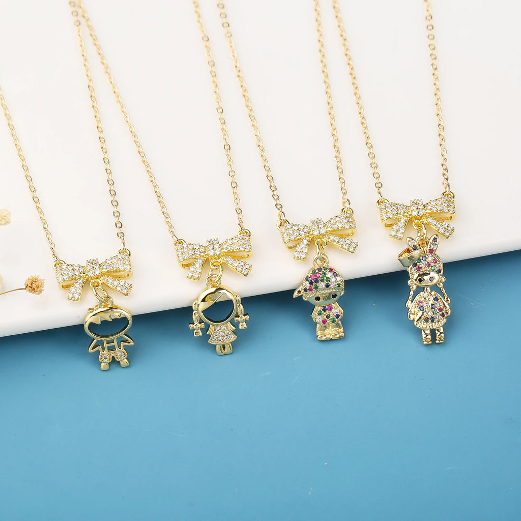 New Design Cute Boy Girl Character Zirconia Pendant Necklace Classic For Man Girl Wedding Jewelry Accessories Birthday Gift Qme