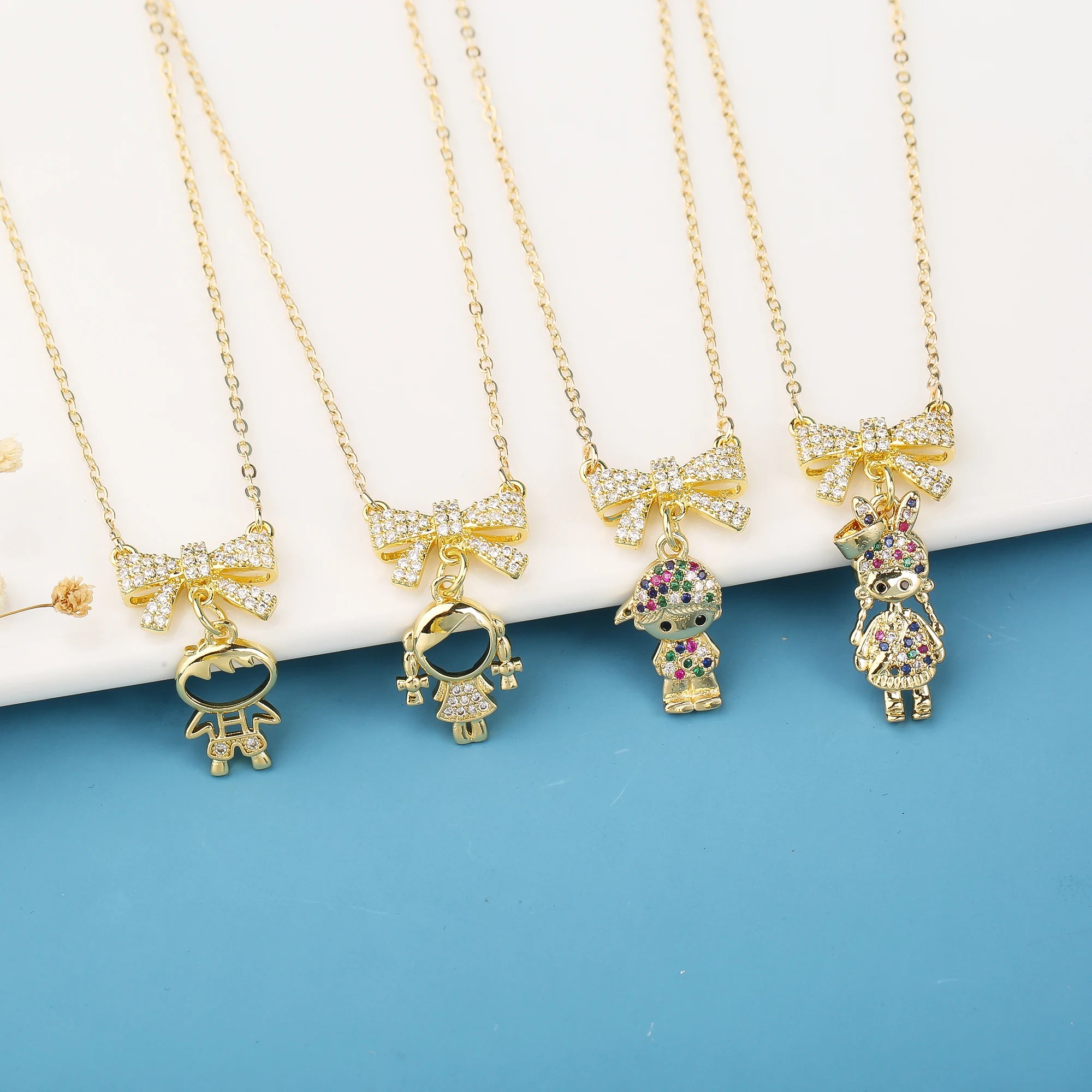 New Design Cute Boy Girl Character Zirconia Pendant Necklace Classic For Man Girl Wedding Jewelry Accessories Birthday Gift Qme