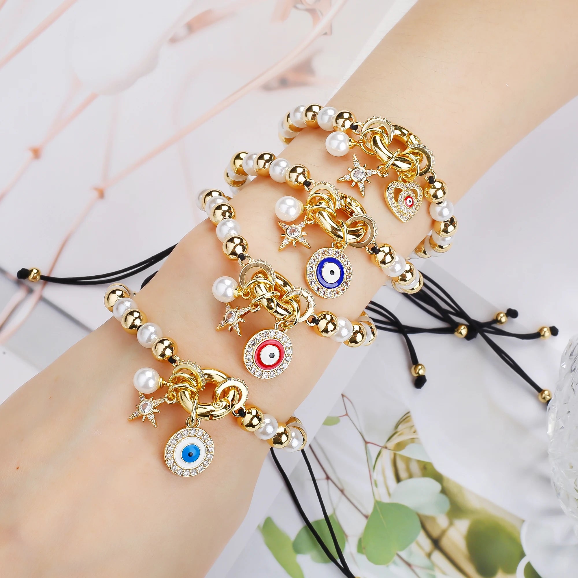Black Rope Braided Pearl Evil Eye Copper Bead Chain Bracelet Personalized For Man Woman Birthday Holiday Jewelry Prayer Gift Qme