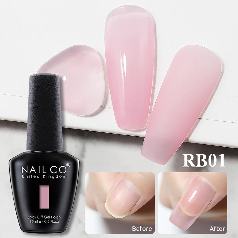 NAILCO Rubber Base Gel Polish Milky Pink Jelly White Beige 6Colors