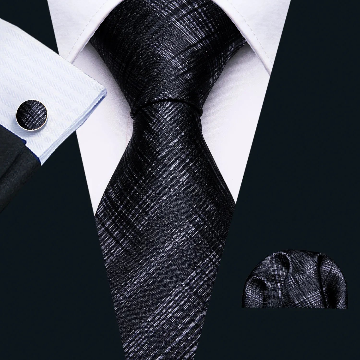 Black Geometric Tie Tie For Men Wedding Tie Party Necktie Handkerchief Cravat Barry.Wang Fashion Designer Tie Set LS-5225 Qme 5210
