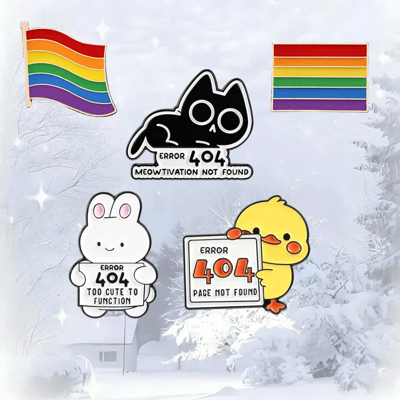 Cute Cartoon Animal Enamel Pin Funny Program Error Duck Rabbit Cat Metal Brooch For Hat Clothing Decor Collection Holiday Gifts Qme
